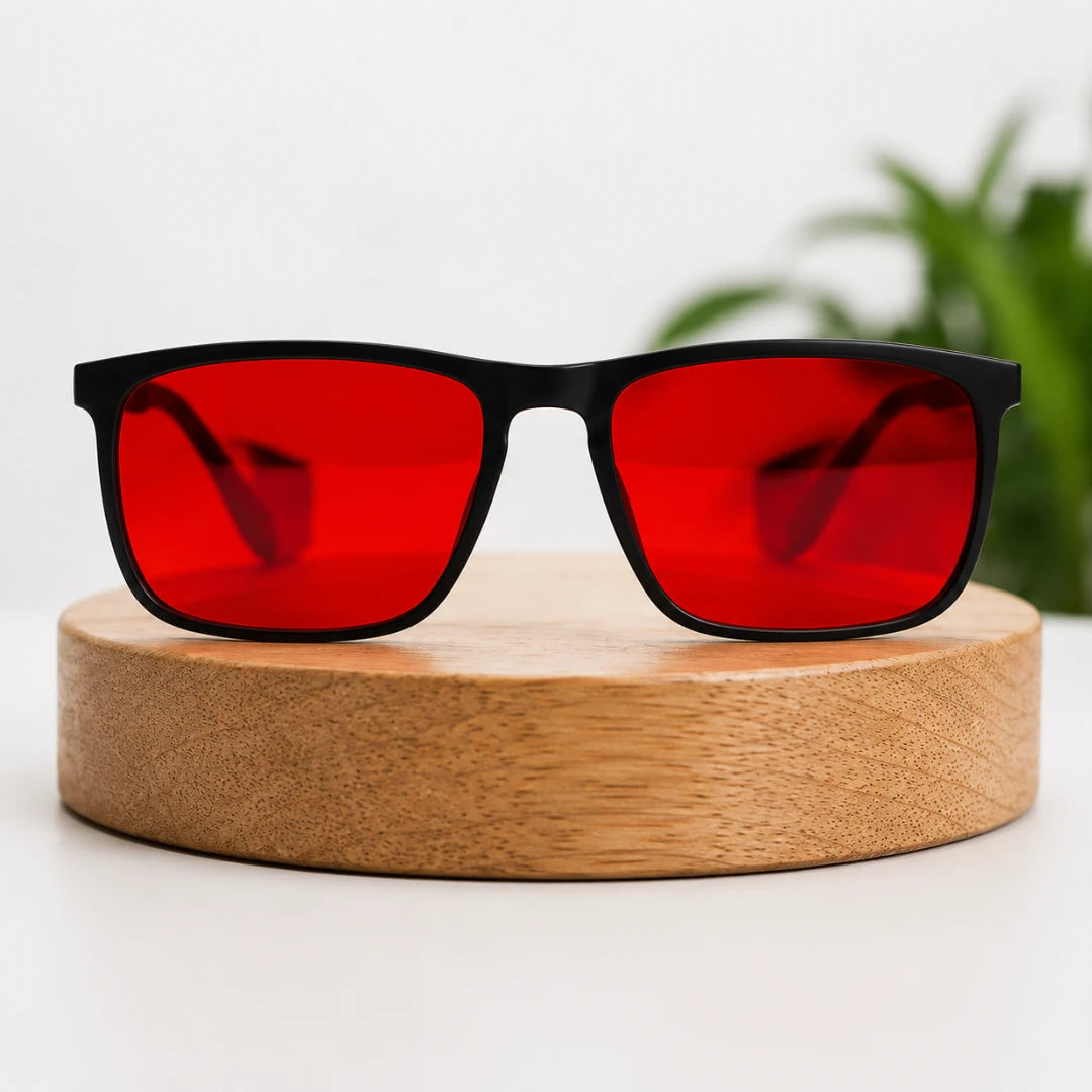 Hochwertige Blaulichtfilter-Brille mit Rotgläsern